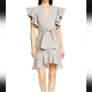 Robert Rodriguez Basia Orange Stripe Ruffle Stripe Dress Size 2 Orig $525